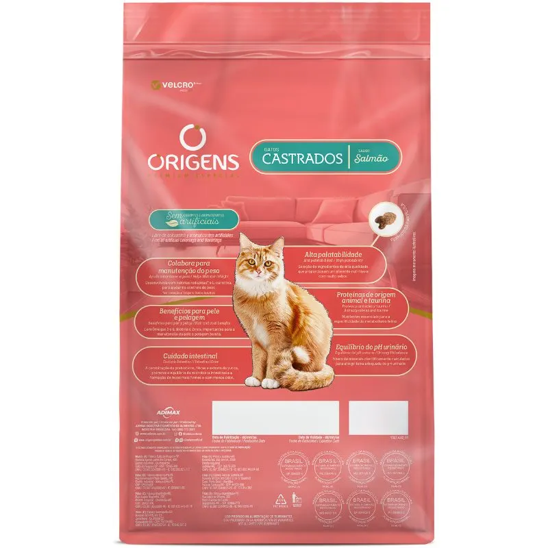 Ração Origens para Gatos Castrados Sabor Salmão 3kg