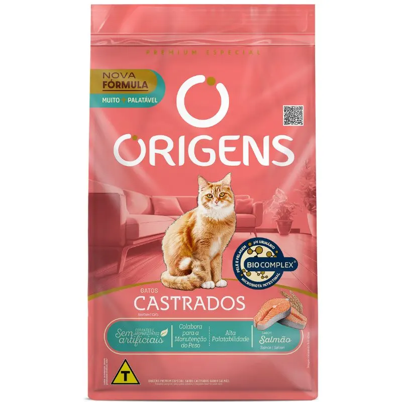 Ração Origens para Gatos Castrados Sabor Salmão 3kg
