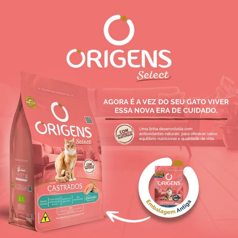 Ração Origens para Gatos Castrados Sabor Salmão 3kg