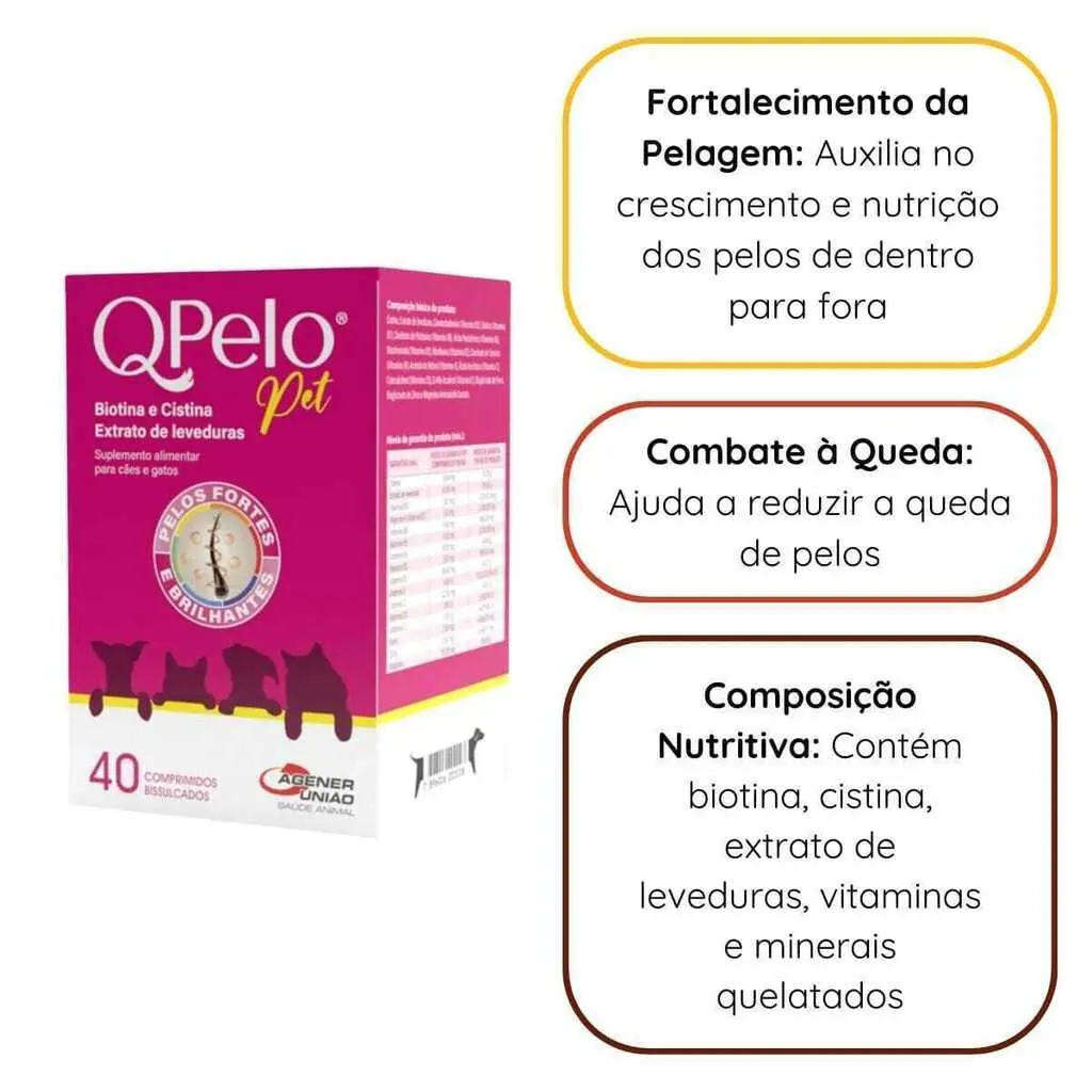 Suplemento QPelo Pet com 40 Comprimidos