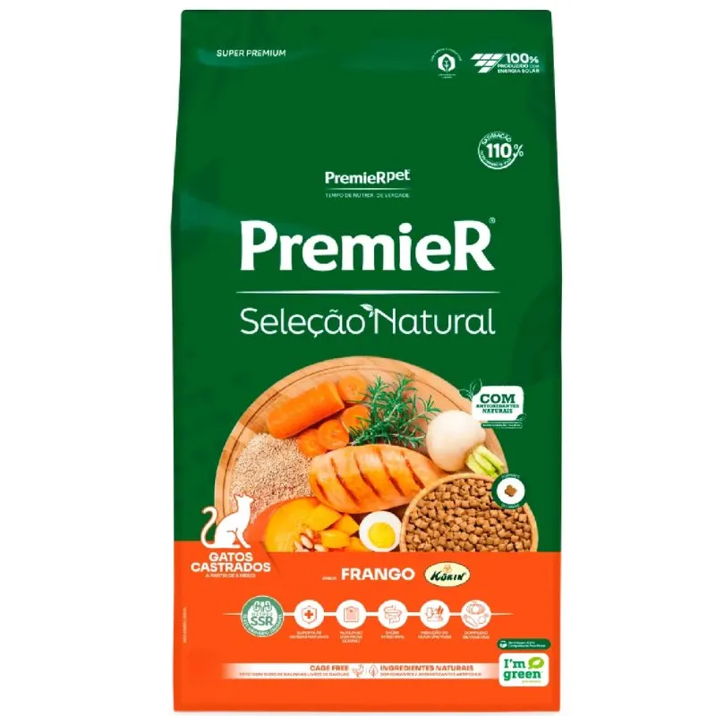 Ração Premier Seleção Natural Gatos Castrados Frango