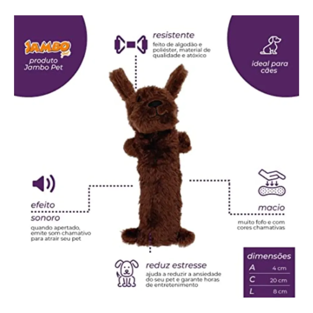 Brinquedo Jambo Mordedor Barriguinha Plush Cão Marrom