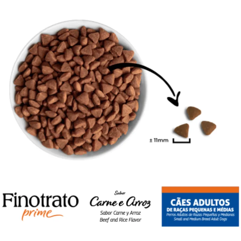 Finotrato Prime Carne e Arroz Cães Adultos de Raças Pequenas e Médias