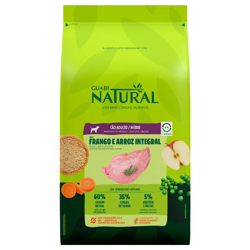 Ração Guabi Natural Cães Adultos Médios Frango e Arroz