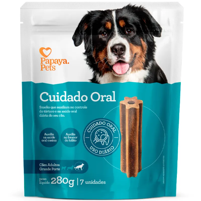 Snack Papaya Pets Cuidado Oral para Cães Adultos de Porte Grande 280 g