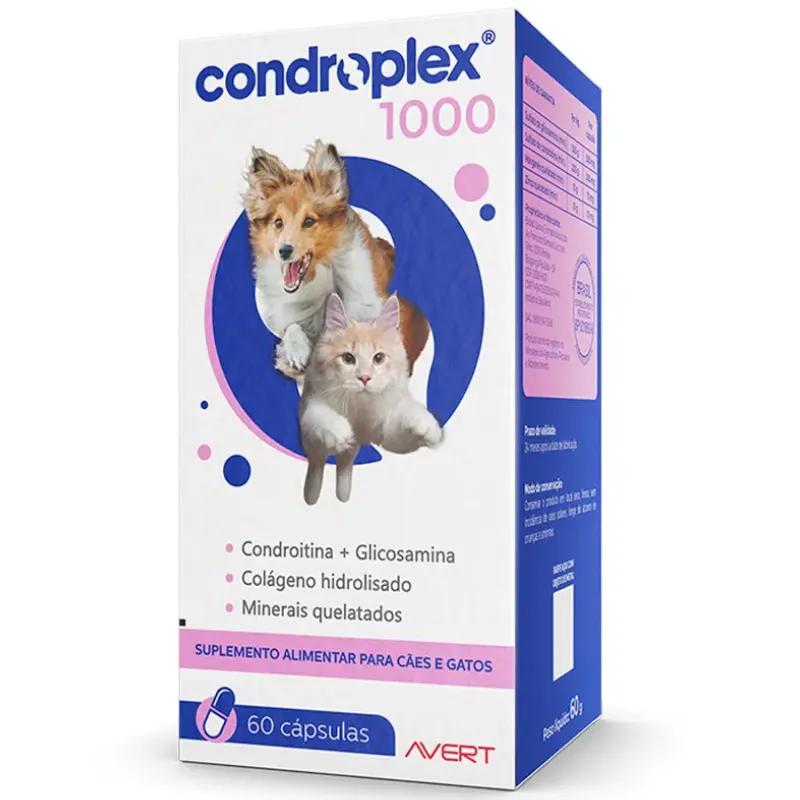 Condroplex 1000 Suplemento Avert para Cães e Gatos 60 cápsulas