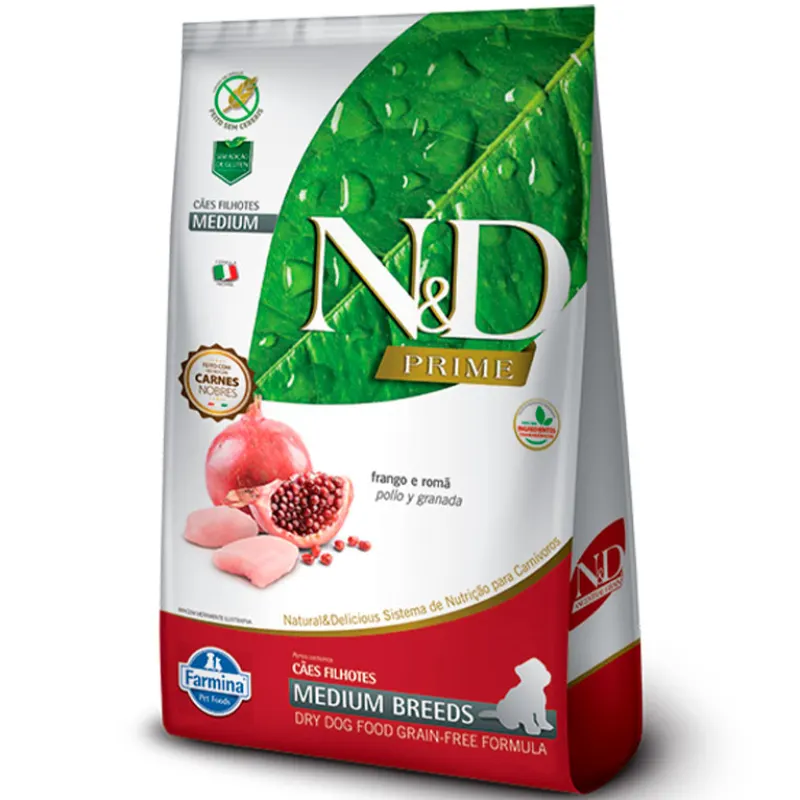 Ração N&D Prime para Cães Filhotes de Raças Médias Frango e Romã 10,1kg