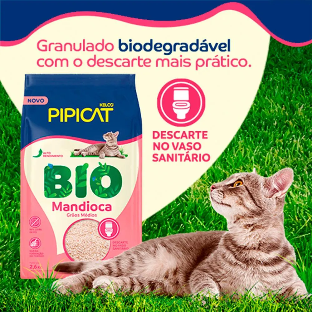 Areia Higiênica Pipicat Bio Mandioca para Gatos 2,6 kg