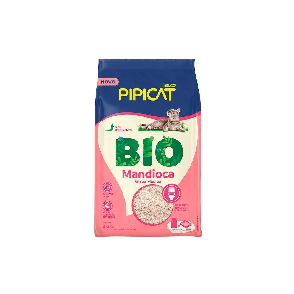 Areia Higiênica Pipicat Bio Mandioca para Gatos 2,6 kg