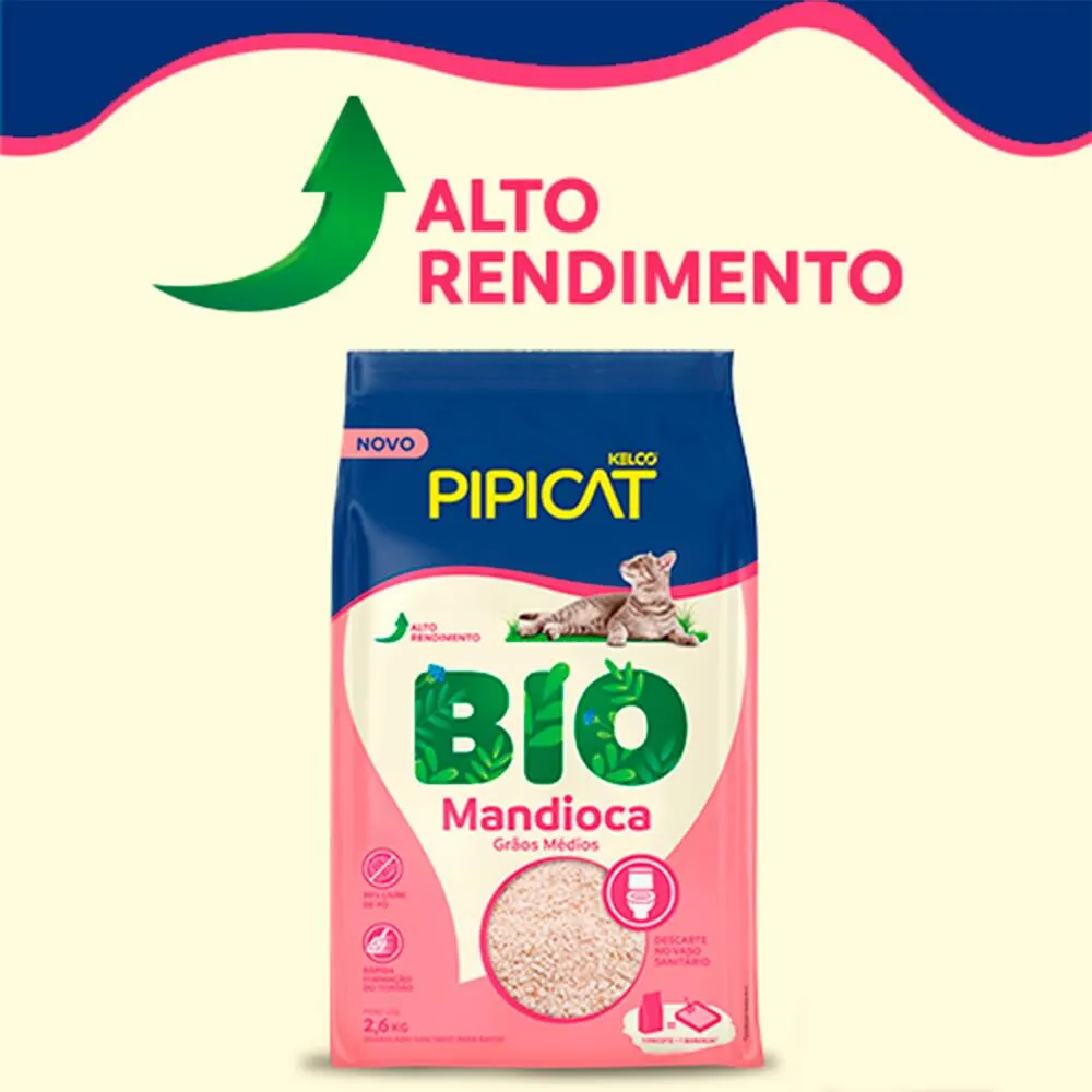 Areia Higiênica Pipicat Bio Mandioca para Gatos 2,6 kg