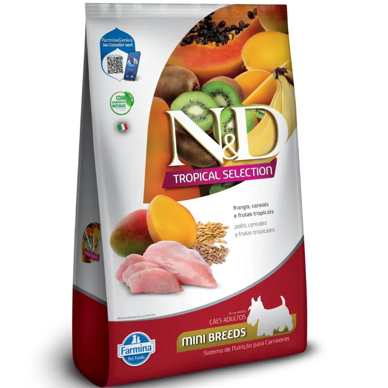 Ração Seca Farmina N&D Tropical para Cães Adultos de Raças Mini e Pequenas Sabor Frango, Cereais e Frutas Tropicais 2 Kg