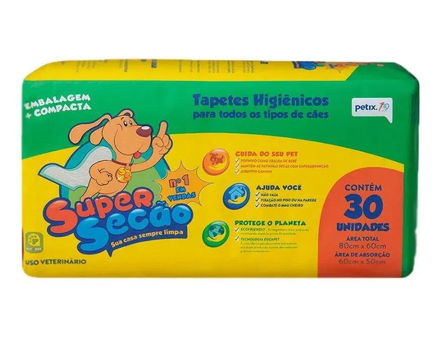 Tapete Higiênico Super Secão Petix 80x60 - 30 unidades