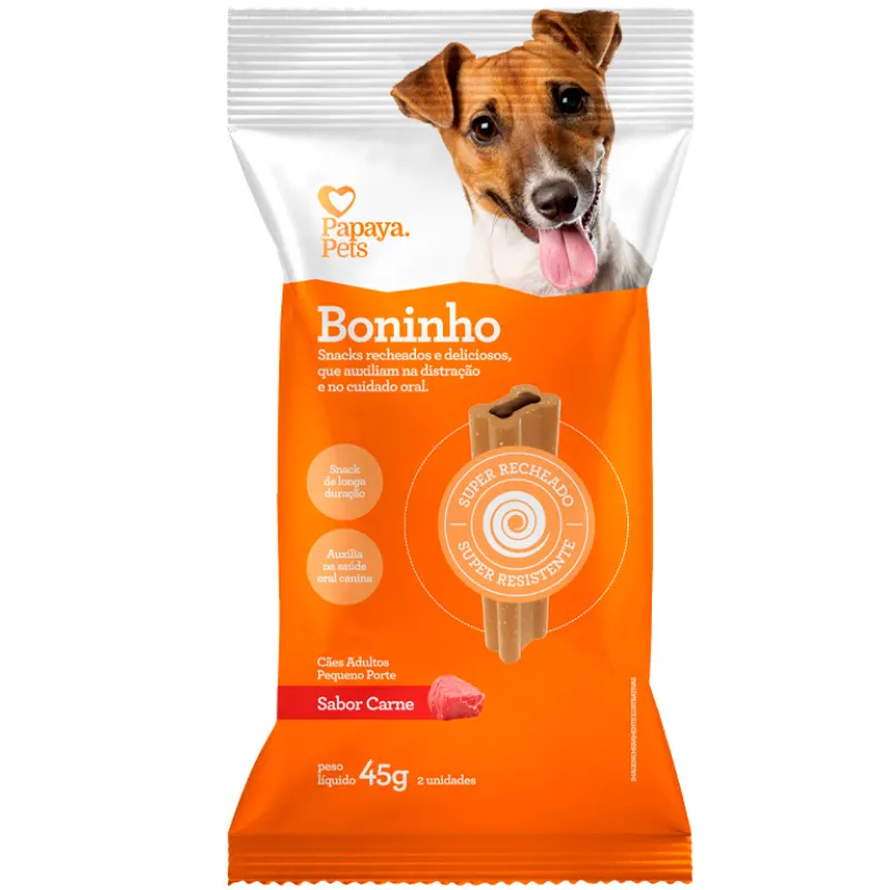 Snack Papaya Pets Boninho para Cães Adultos de Porte Pequeno Sabor Carne 45 g