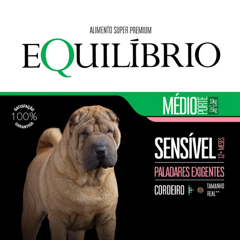 Ração Equilíbrio para Cães Adultos de Porte Médio Sensível Sabor Cordeiro 12 Kg