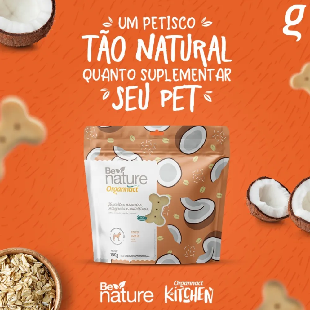 Biscoito Organnact Be Nature Cães Sabor Coco e Aveia 150 g