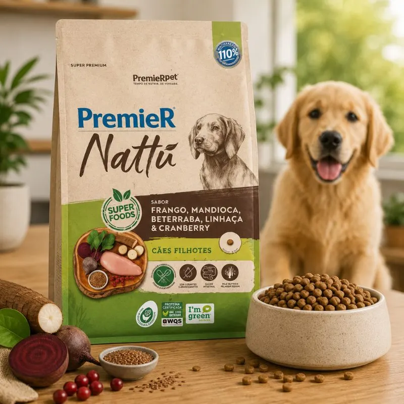 Ração Premier Nattu para Cães Filhotes Sabor Mandioca