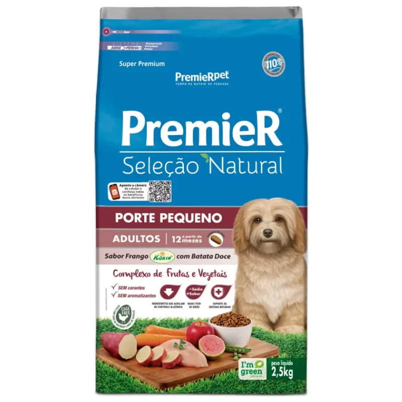 Ração Premier Seleção Natural Cães Adultos Raças Pequenas Frango e Batata Doce