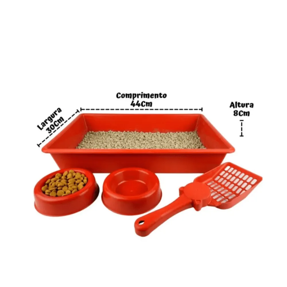Kit Gato Caixa De Areia Completa Com Pá + 2 Comedouros
