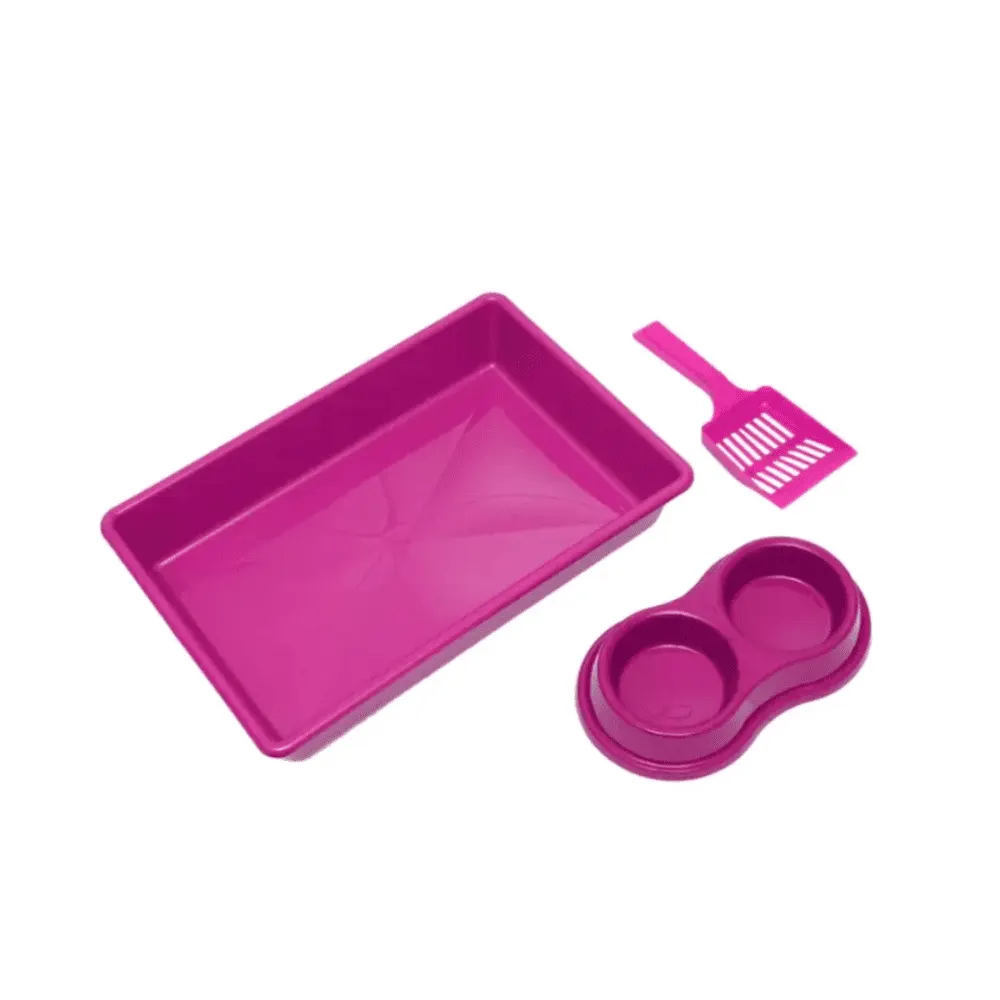 Kit Gato Caixa De Areia Completa Com Pá + 2 Comedouros