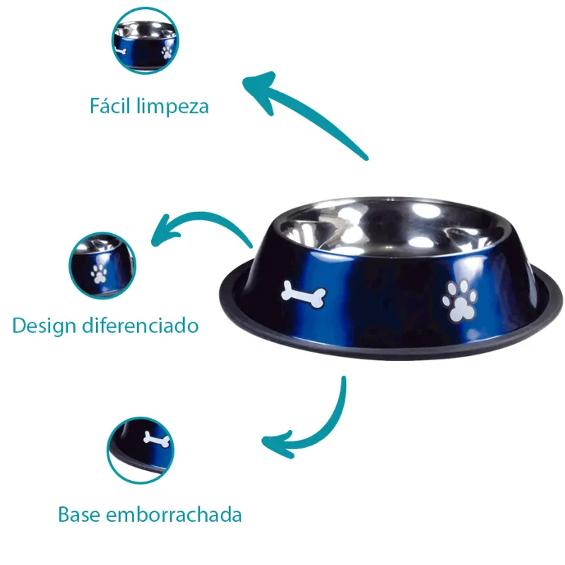 Comedouro Jambo Inox para Cães Print Pequeno Azul