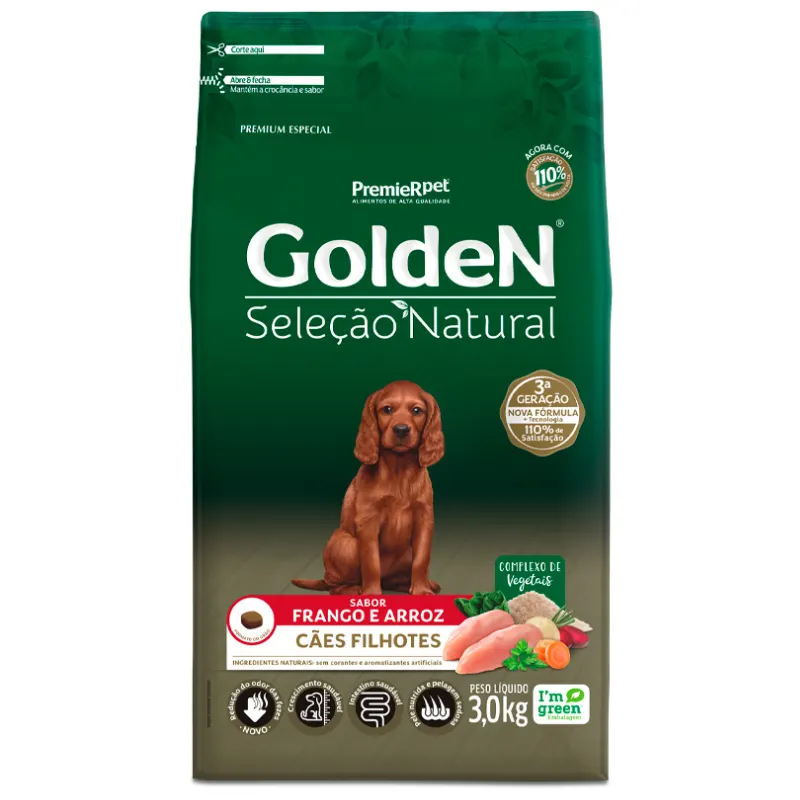Ração Golden Seleção Natural Cães Filhotes Frango