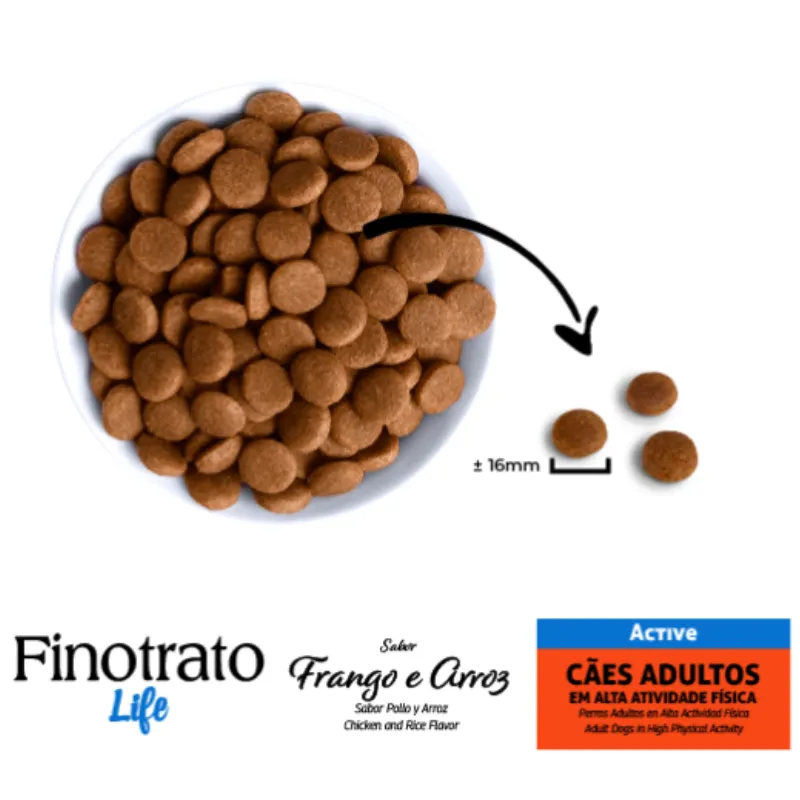 Ração Finotrato Life Active Sabor Frango e Arroz para Cães Adultos 15 Kg