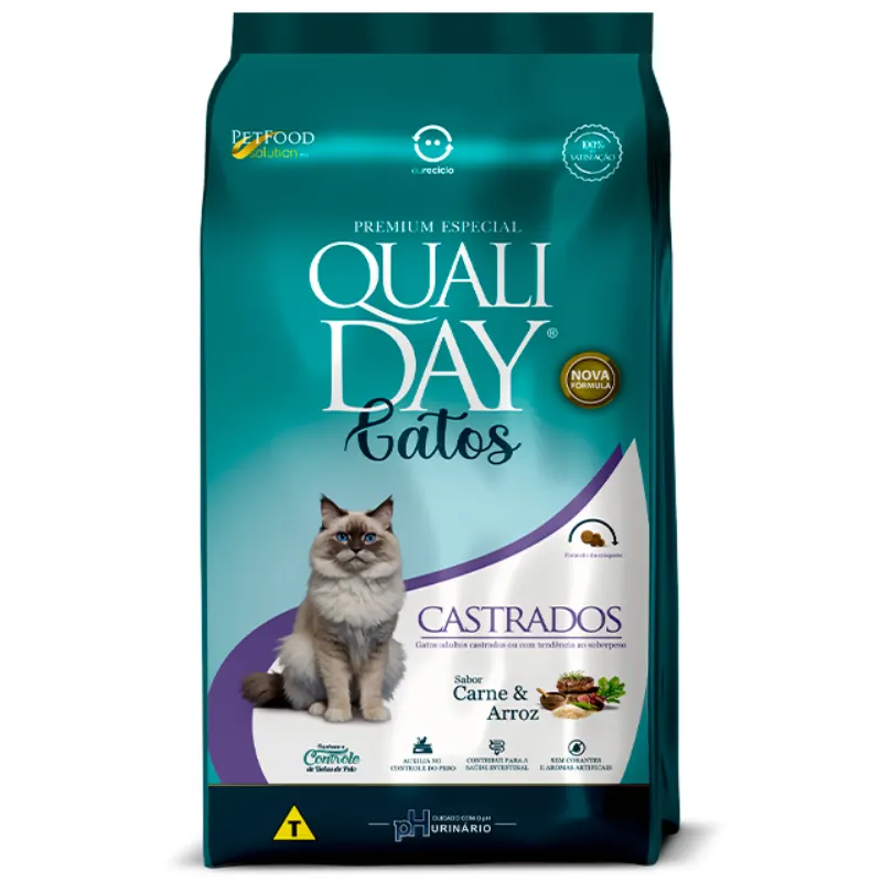Ração Qualiday para Gatos Castrados Carne 2,5 Kg