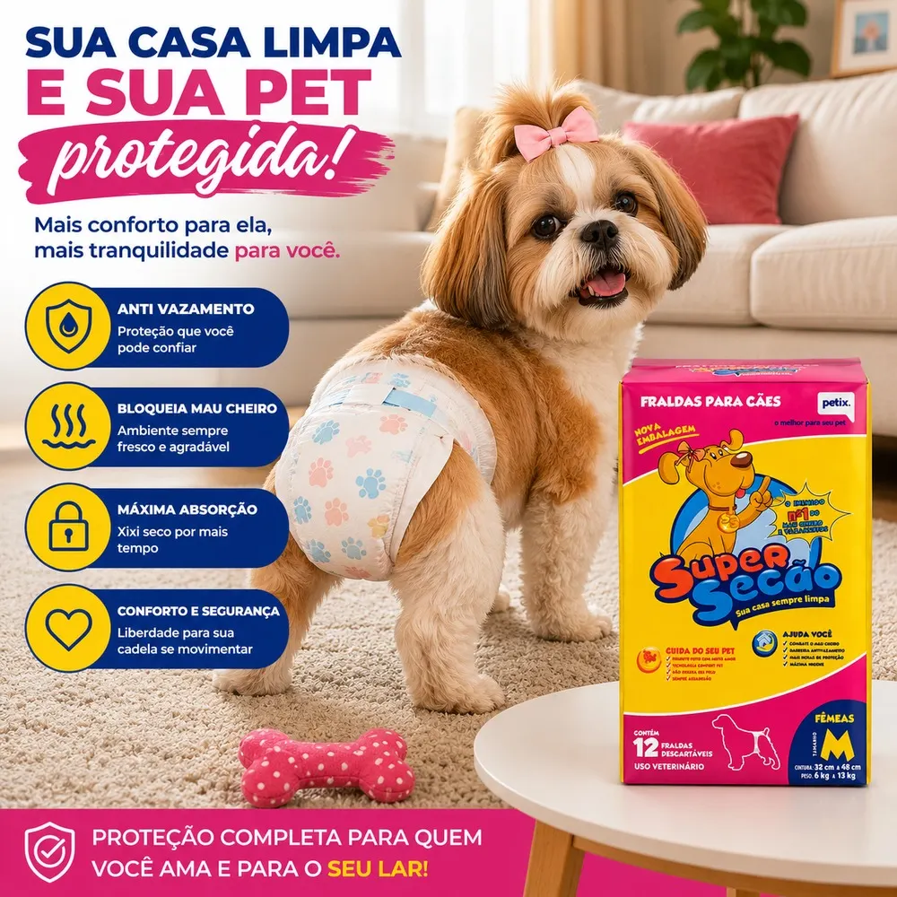 Fralda Descartável Super Secão Para Fêmea Petix 12 Unidade M