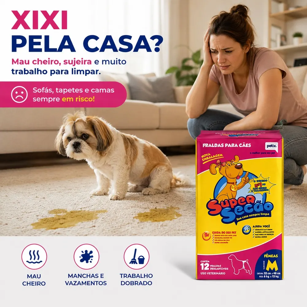 Fralda Descartável Super Secão Para Fêmea Petix 12 Unidade M