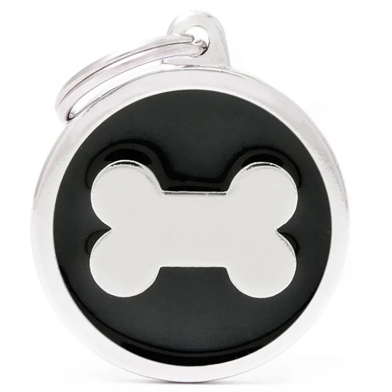 Medalha de Identificação My Family Círculo Grande Preto com Osso Branco