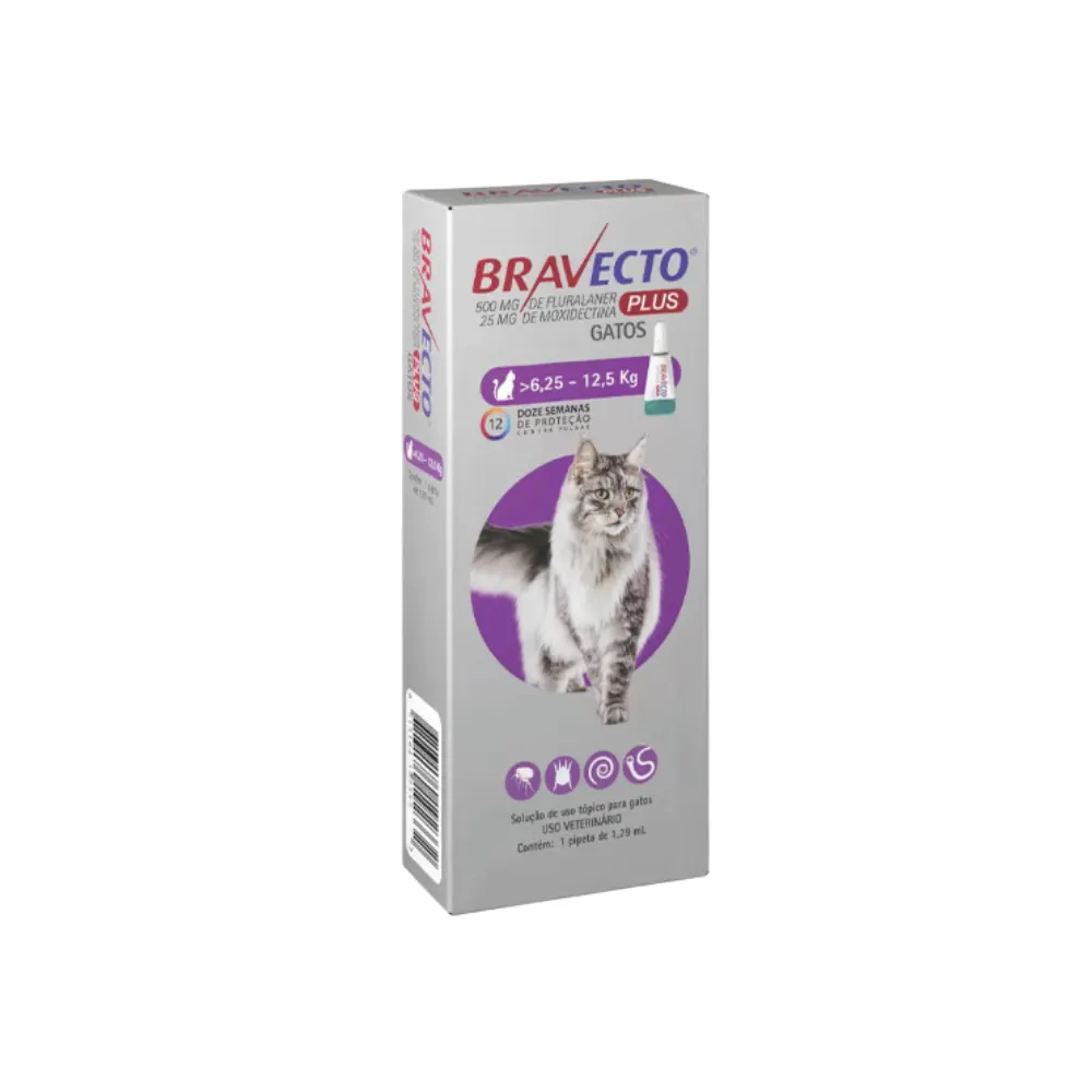 Anti Pulgas Bravecto Plus para Gatos de 1,2 a 2,8kg