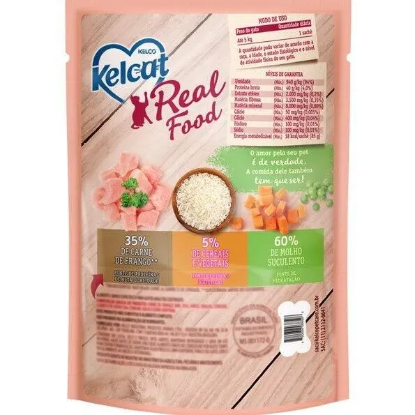 Ração Úmida Kelcat Real Food Frango com Arroz e Vegetais 85g