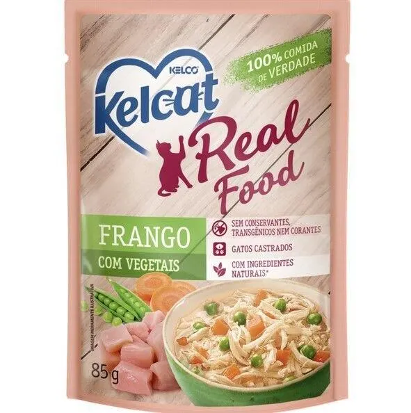 Ração Úmida Kelcat Real Food Frango com Arroz e Vegetais 85g