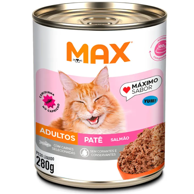 Ração Umida Max Cat Lata para Gatos Adultos Salmão 280g