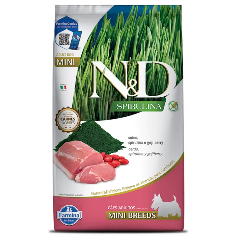 Ração N&D Spirulina para Cães Adultos Mini e Pequenos Sabor Suíno 7 Kg
