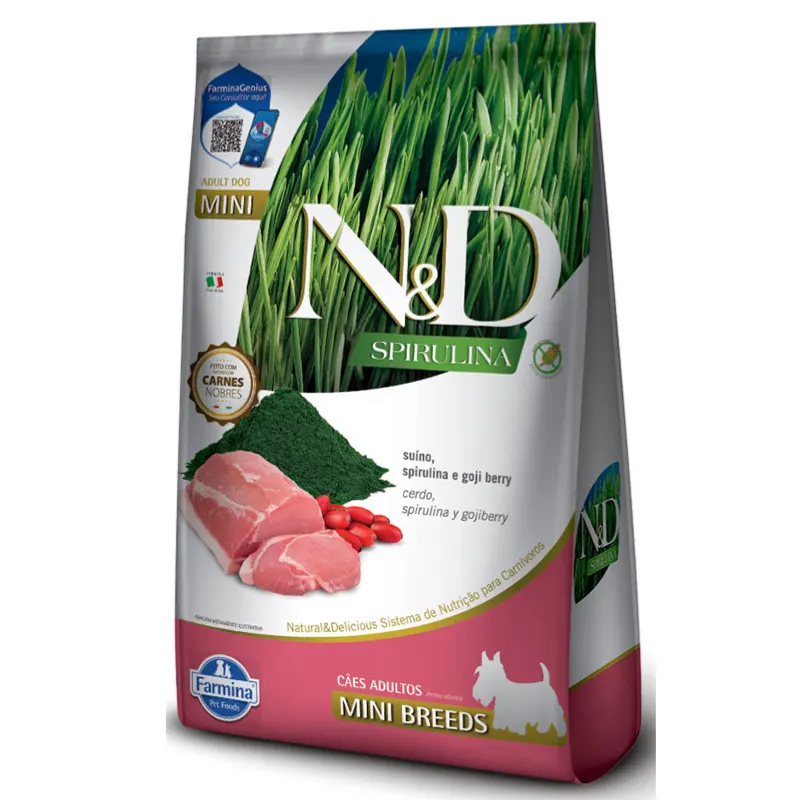 Ração N&D Spirulina para Cães Adultos Mini e Pequenos Sabor Suíno 7 Kg