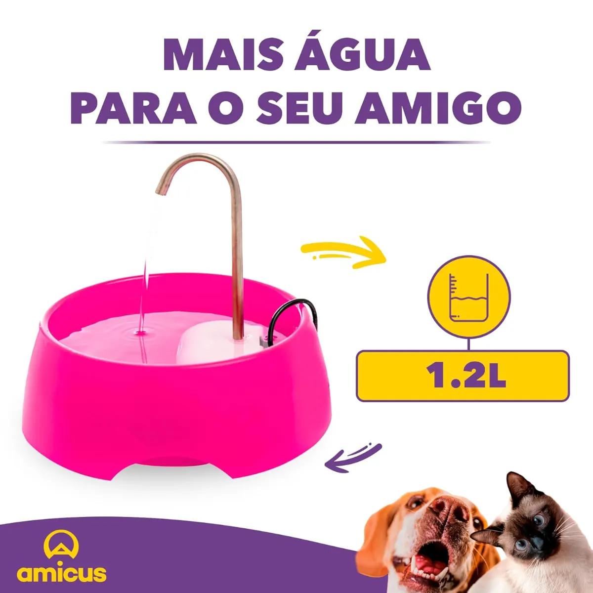 Fonte Bebedouro Aqua Mini Amicus Bivolt Rosa