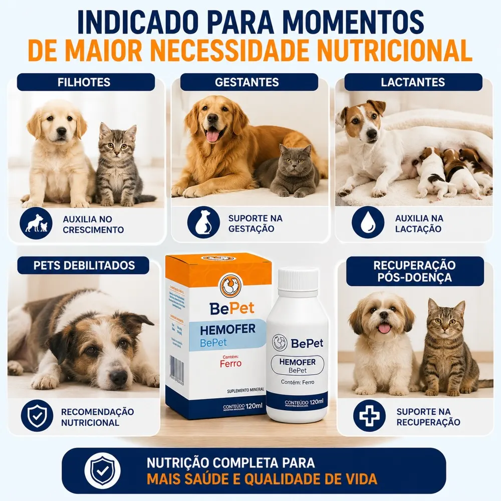 Suplemento Mineral Hemofer Cães E Gatos Bepet - 120ml