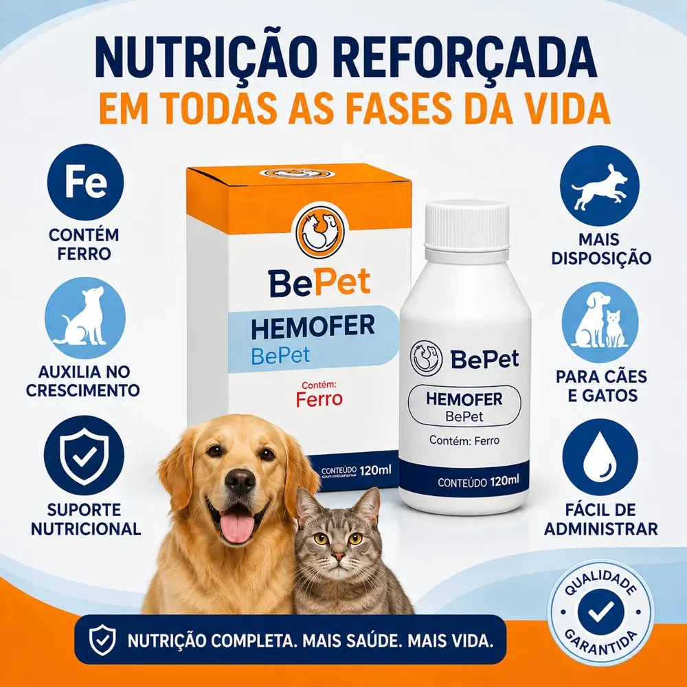 Suplemento Mineral Hemofer Cães E Gatos Bepet - 120ml