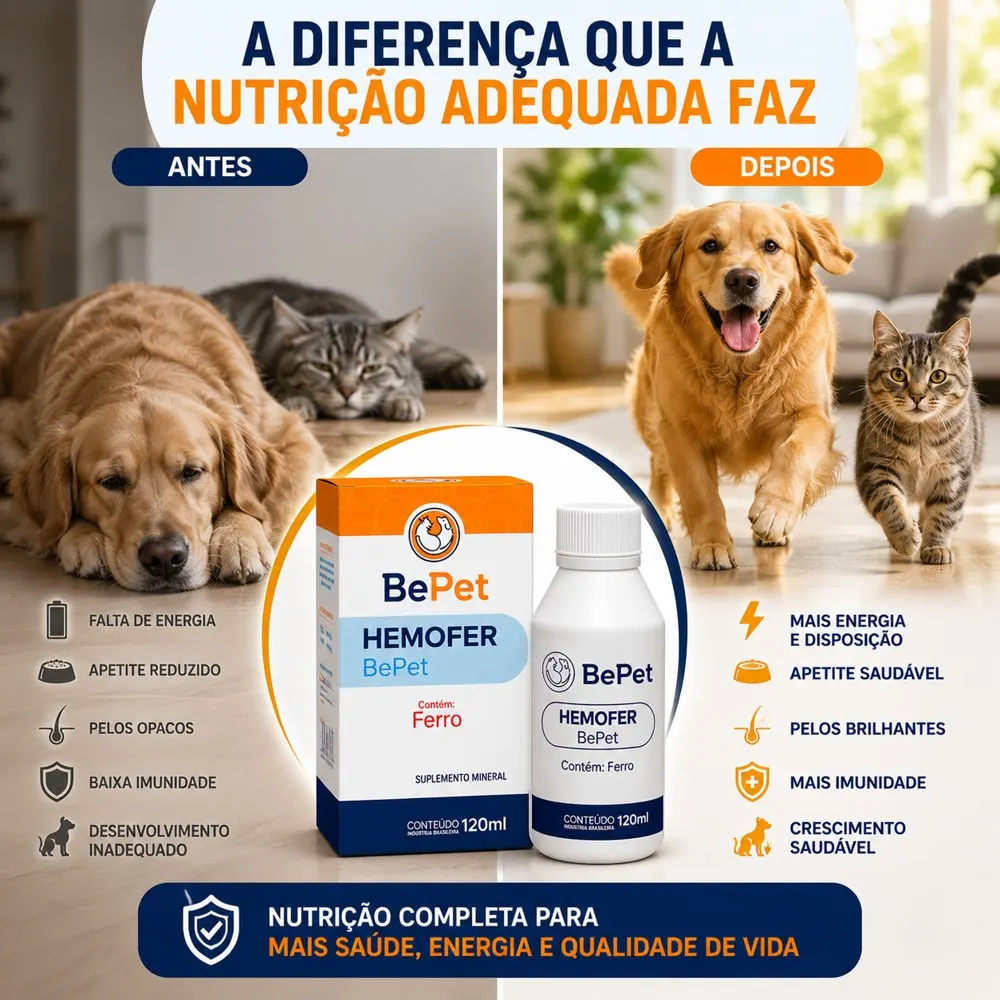 Suplemento Mineral Hemofer Cães E Gatos Bepet - 120ml