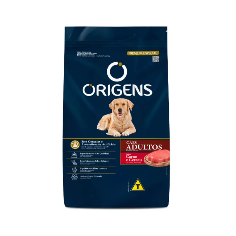 Ração Origens Cães Adultos Sabor Carne e Cereais 15Kg