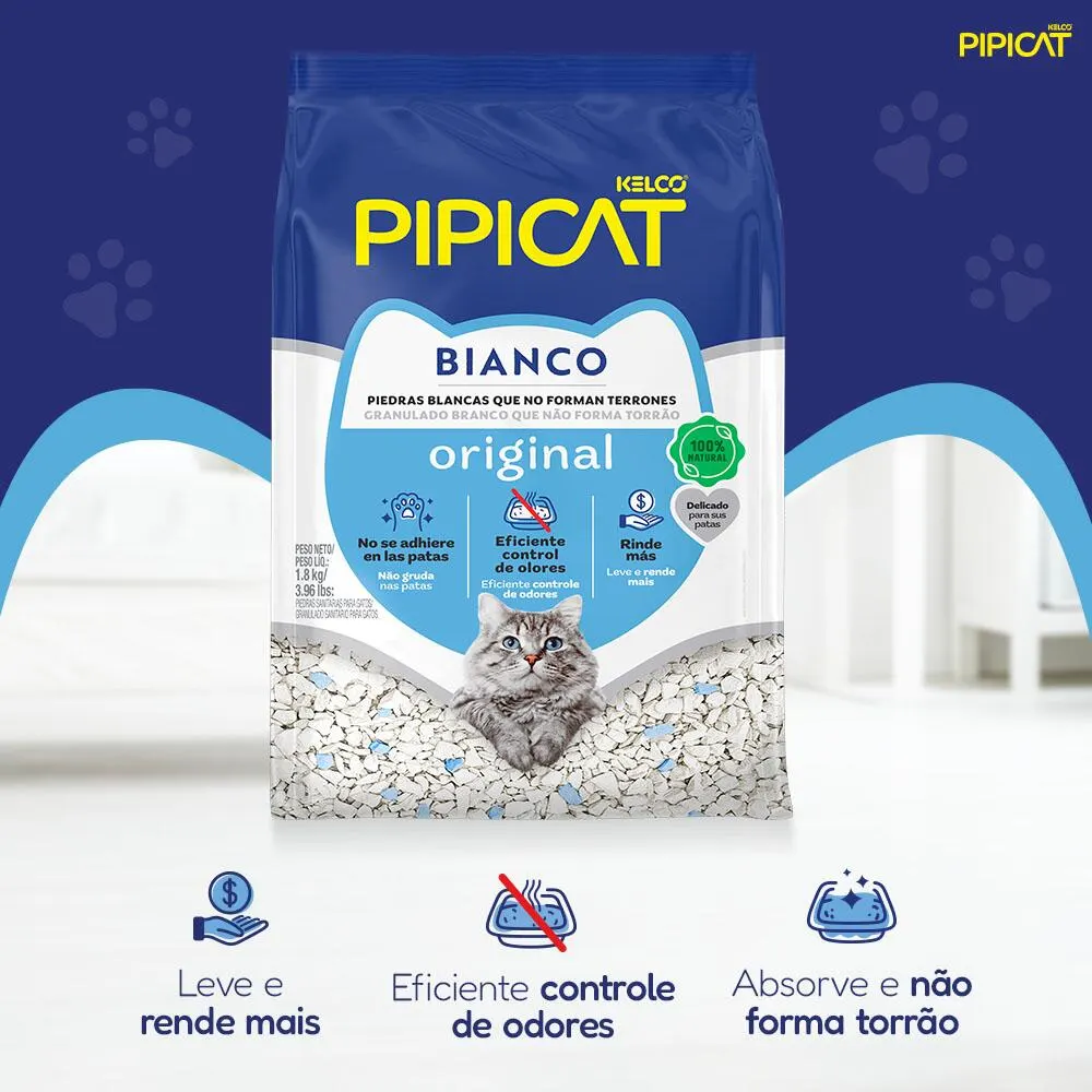 Pipicat Granulado Sanitario Bianco Branco/Azul 1,8kg