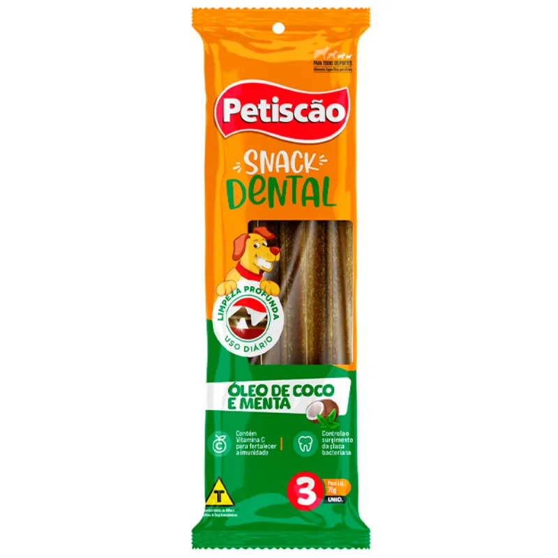 Petiscão Snack Dental Óleo de Coco e Menta 14 cm com 3 Un 75 g