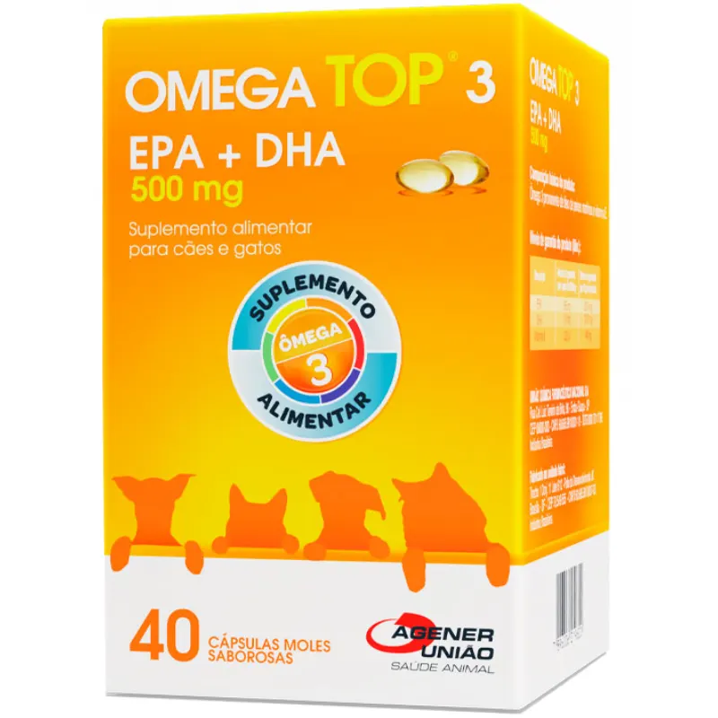 Suplemento Alimentar Ômega Top 3 500 mg para Cães e Gatos