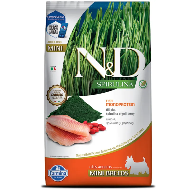 Ração N&D Spirulina Cães Adultos Mini Tilápia 7 Kg:
