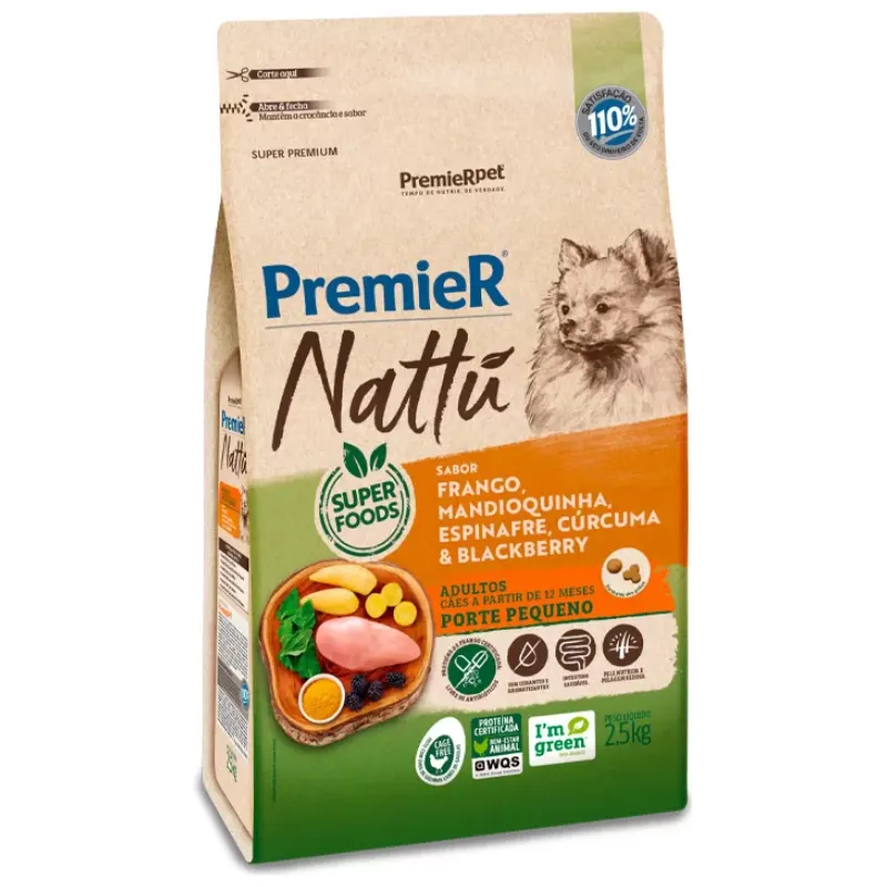 Ração Premier Nattu Cães Adultos Raças Pequenas Mandioquinha