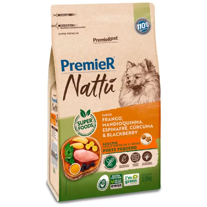 Ração Premier Nattu Cães Adultos Raças Pequenas Mandioquinha
