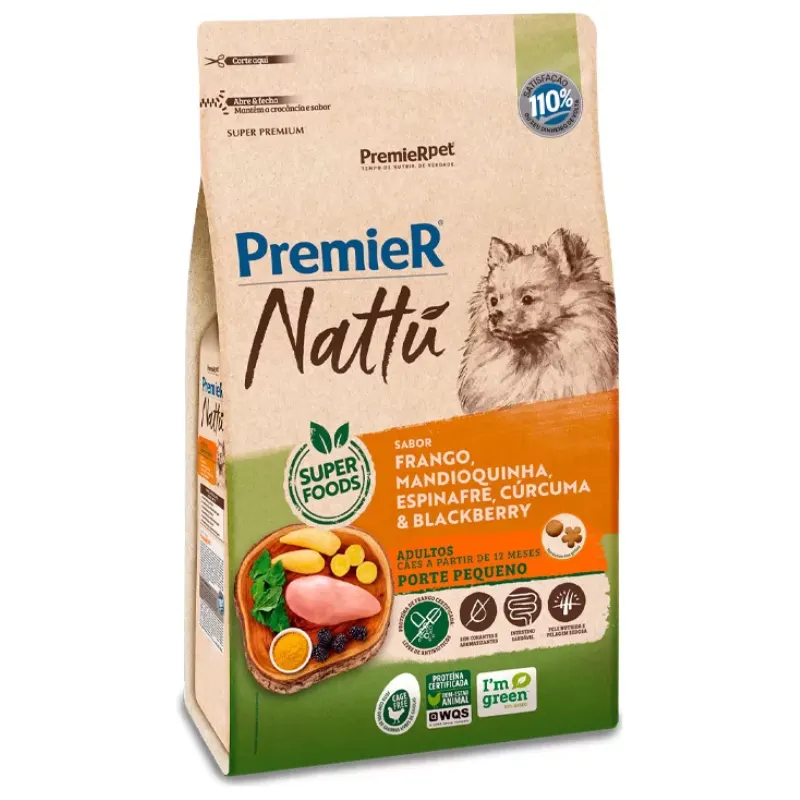 Ração Premier Nattu Cães Adultos Raças Pequenas Mandioquinha