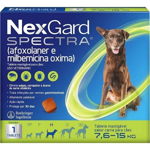 NexGard Spectra Anti-Pulgas e Carrapatos P/ Cães 7,6 a 15 Kg