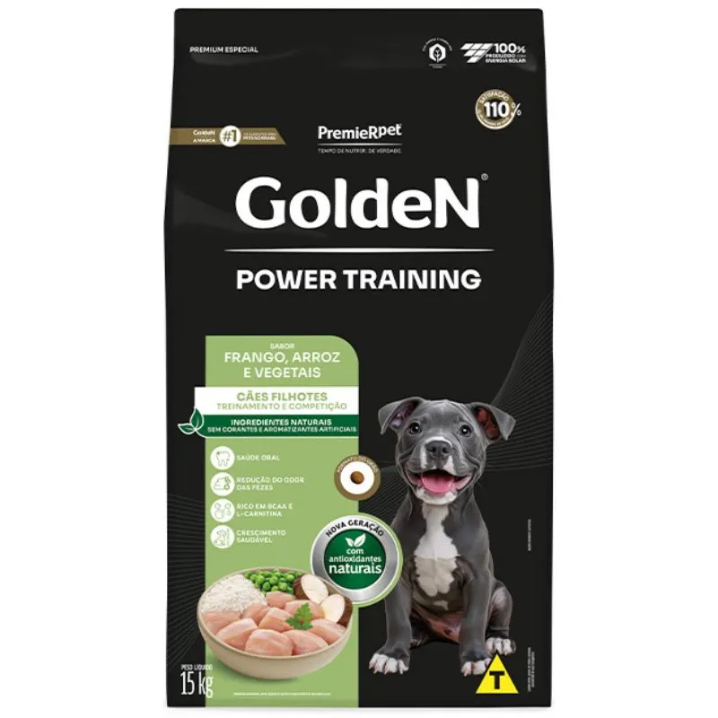 Ração Golden Power Training Cães Filhotes Frango e Arroz 15kg